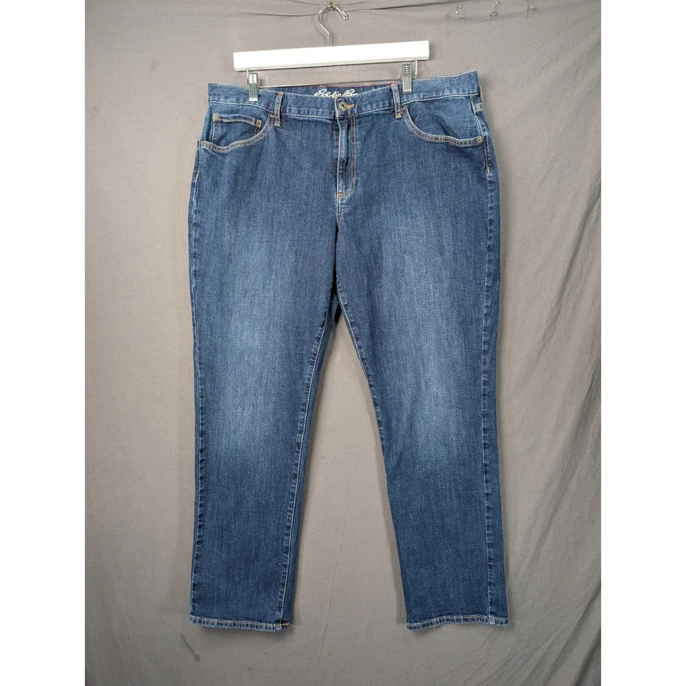 Eddie Bauer Womens Blue Boyfriend Midrise Slim Leg Denim Jeans Size 16
